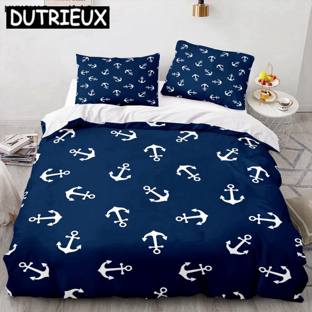 Ship Anchor Nautical 3D Duvet Cover Sea Pillowcases Quilt Cover Home Decor Gift Fashion Twin Queen King Polylester Bedding Set