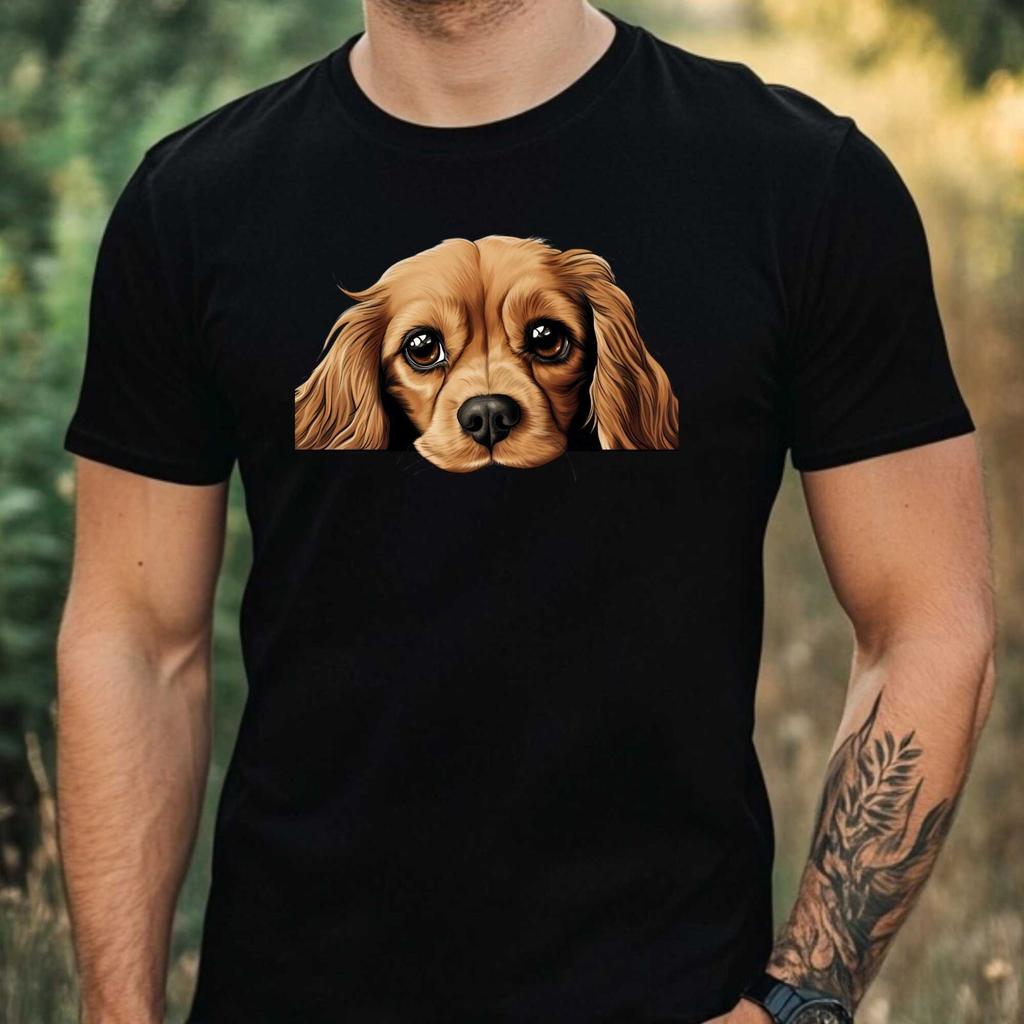 Unisexs Watercolour Spaniel Head Peek Motif Cotton TShirt Size Xs To 5xl
