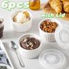 6pcs with Lid Ramekin Porcelain Pudding Cup Baking Bowl Dessert Cup  Custard