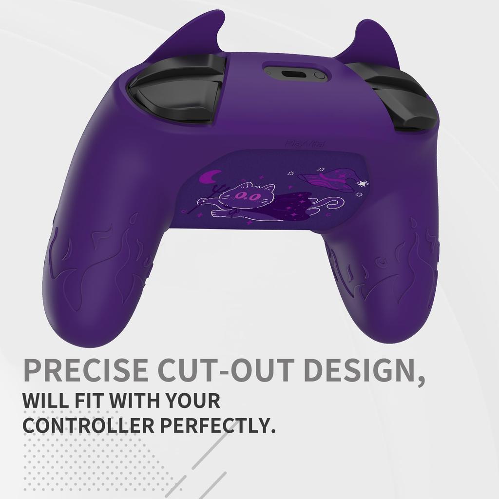 PlayVital Cute Demon Silicone Grip Cover for Nintendo Switch Pro Controller Joystick Cap and Sticker Seal Included [Purple]
