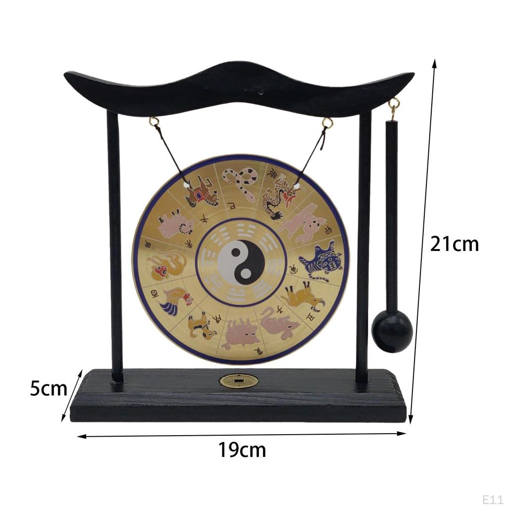 Brass Feng Shui Desktop Gong with Stand Asian Bells for Home Decoration Chinese Signs