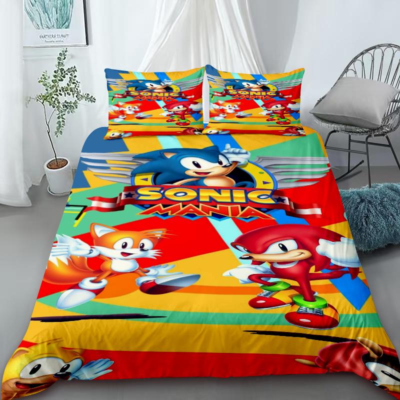 Крутой комплект постельного белья с Соником – Комплект bedding, Пододеяльник для спальни, Декор для дома – Подарки на день рождения для детей и подростков