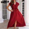 Solid Color Print Women's Ruffled V-neck Sleeveless Dress Wraps A Slit Skirt Woman