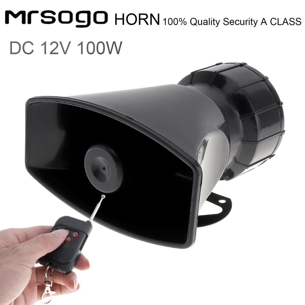 1Pcss 12V 100W 7 Sounds Loud Car Warning Alarm Police Fire Siren Horn Speaker with Remote Controller