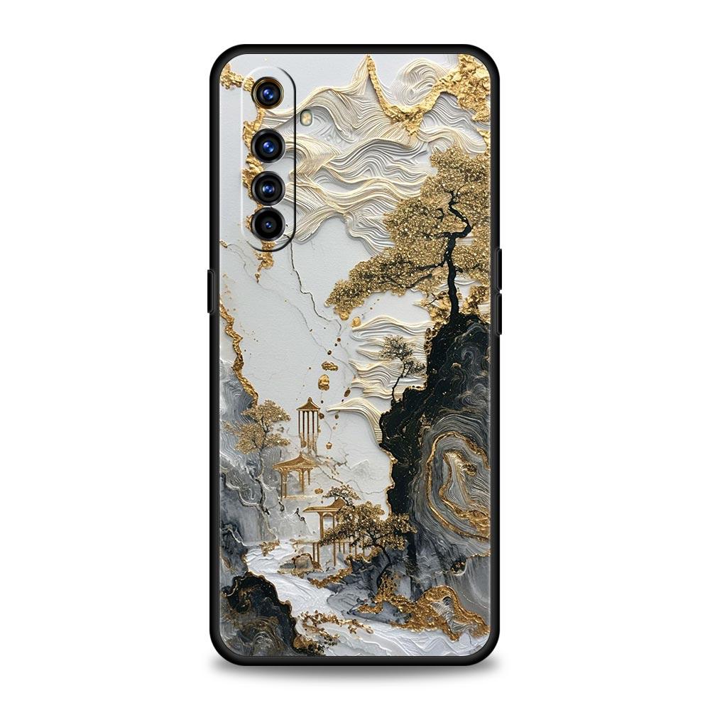 Чехол для телефона с пейзажной живописью для Realme 12 11 10 6 7 9 Pro Plus 8 5G C35 8i 9i GT2 GT3 GT5 GT Neo 2 3 5 Черный чехол Мягкий корпус