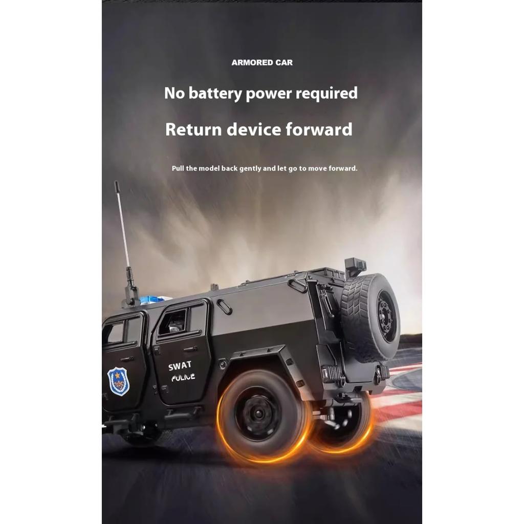 1/18 Dongfeng M-Terra Бронированный автомобиль SWAT Сплав Внедорожник Литая модель Звук Свет Инерционная игрушка Модный орнамент Подарок для мальчика
