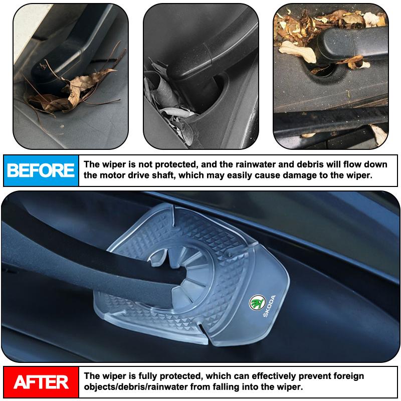 2Pcs Car Windshield Wiper Protective Cover Dust Wiper Emblem Car Styling For Skoda Octavia Superb Rapid Kodiaq Karoq Fabia Kamiq Roomster Citigo