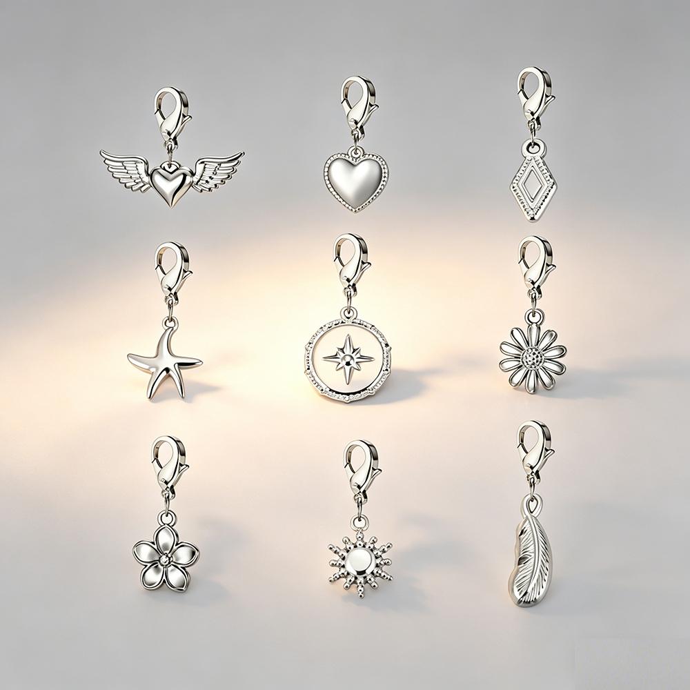 Mini Charms with Lobster Clasp Stainless Steel Gold DIY Pendant for Figaro Chain Bracelet Woman Flower Heart Sun Jewelry