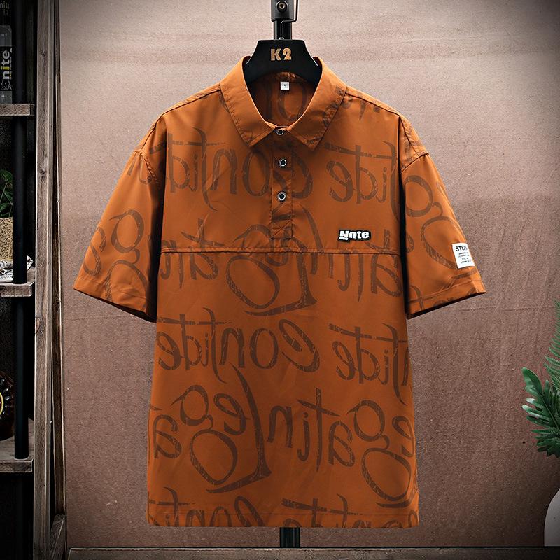 Рубашка поло с коротким рукавом, мужская летняя рабочая одежда, свободная, большого размера, с коротким рукавом, тонкая рубашка с принтом
