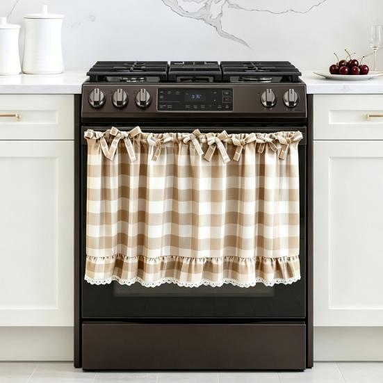 Kitchen Window Curtains Buffalo Check Valance, Ruffled Valance Curtain with Lace Trim And Bows, Polyester Cotton Light Filtering Rod Pocket for Living