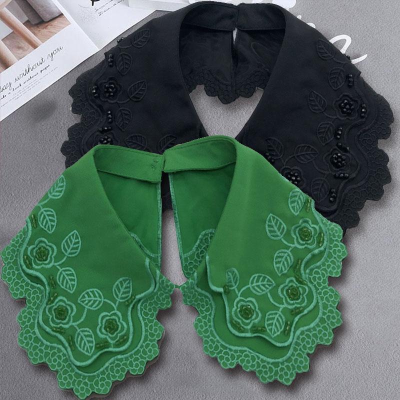 Embrodiery Neckline Collar Cover Lace Flower Bead Peter Pan Fake Collar Women Detachable Collars Removable Lapel False Faux Col