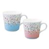 NARUMI Pair of Portulaca Set of 2 Blue and Floral Millefiori Cute Large Wedding Microwave and Dishwasher Gift Mugs, 340cc, Designs, Pink, Pattern,