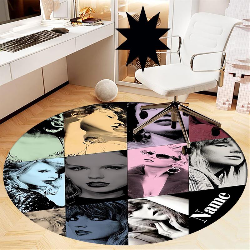 Custom Name Taylor Swift Printed Round Rug Carpet Chair Rug Area Rug Entryway Doormats,for Office Chair Living Room Bedroom Kitchen Room.