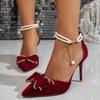 Fashion Pretty Big Bowtie Women Stiletto Heels Pumps Trend Red Pearls Buckle High Heels Ladies Luxury Sandals Wedding Dress Shoes Women