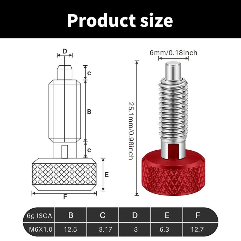 Pack of 4 M6 Knurled Handle Quick Releases Pin Stainless Steel Spring Plunger Locking Screw for Industrial Use