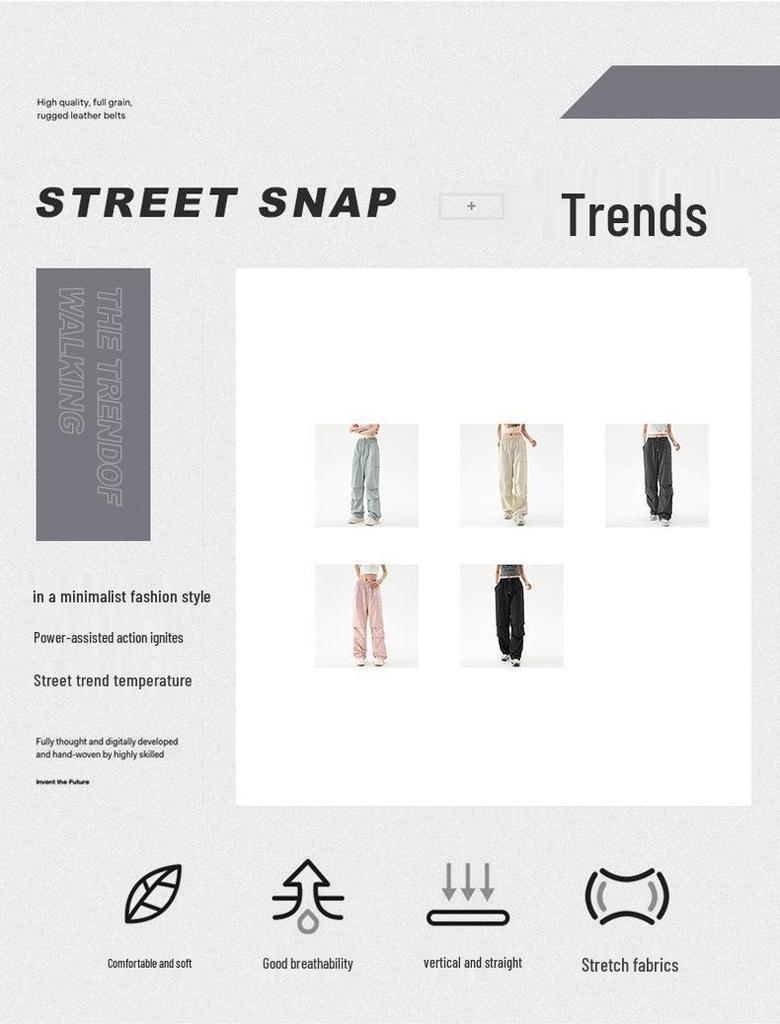 2024 Американские женские брюки карго парашюты с высокой талией: Осенний ветрозащитный плащ прямого кроя для повседневной носки, спорта и пеших прогулок