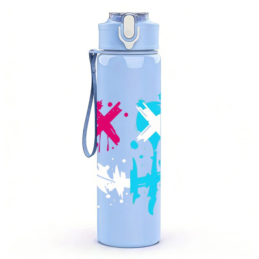 1PC Cross Splash Abstract Mark Art 750ml Color Plastic Water Bottle Leakproof Flip Straw Lid For Sports Office Home Use