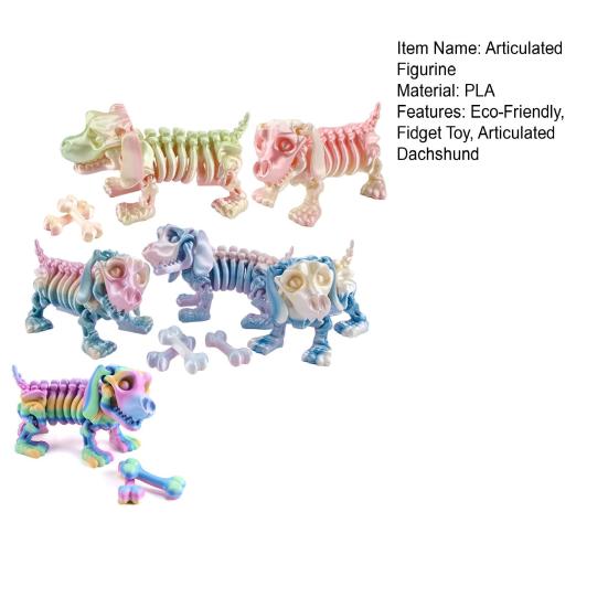 Напечатанный на 3D-принтере артикулированный скелет таксы, коллекционная фигурка скелета собаки