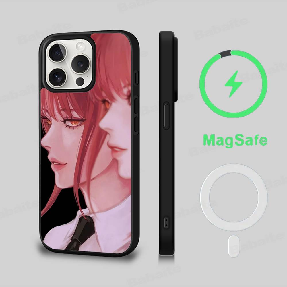 M-makima Аниме Чехол для телефона Магнитный чехол Для IPhone 16 14 13 12 11 15 Pro Max Plus Для Magsafe Беспроводная зарядка Чехол