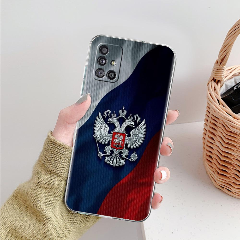 Чехол для телефона Samsung A15 A13 A35 A55 A51 A71 A41 A31 A21S A03S A05 A17 A23 A25 A33 A53 A73 5G A07 4G Прозрачный чехол Флаг России