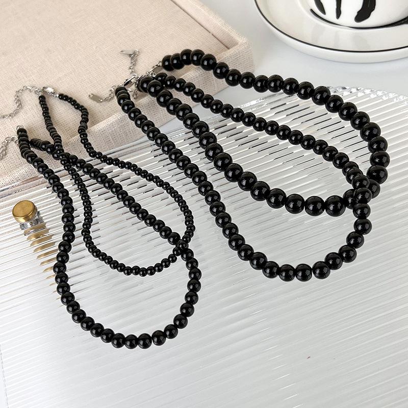 Черное стеклянное ожерелье из бисера, легкое роскошное холодное ветровое крутое шикарное колье-колье для женщин