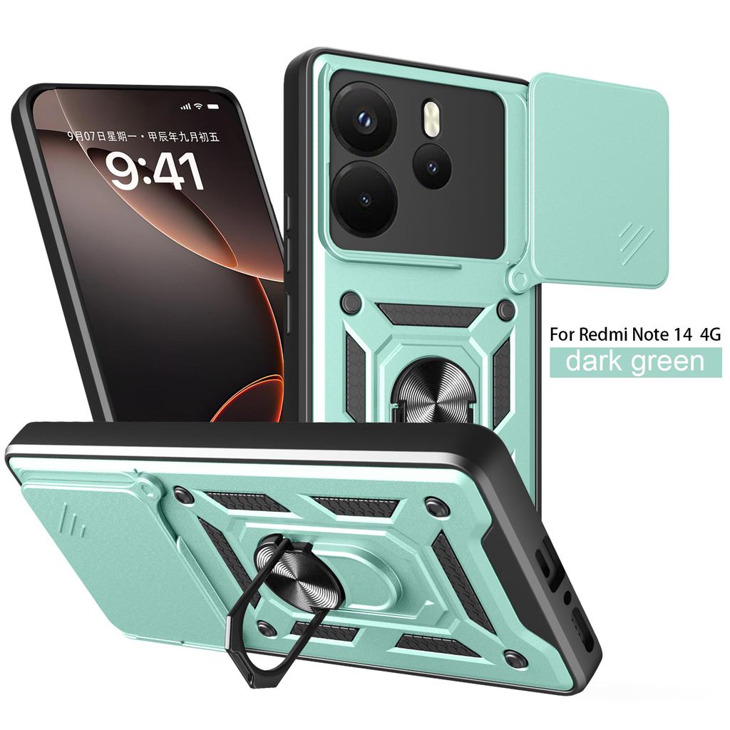 Чехол для Xiaomi Redmi Note 14 Чехол Redmi Note 14 4G 5G Магнитное кольцо-держатель Бронированный чехол для телефона Защита камеры сдвижной Задняя крышка