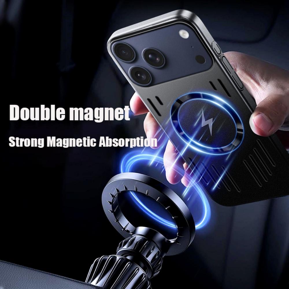 Прочный металлический матовый полый чехол для iPhone 17 Air 16 15 14 13 12 Pro Max 17Pro Для Magsafe Беспроводная зарядка Охлаждение Броня Funda