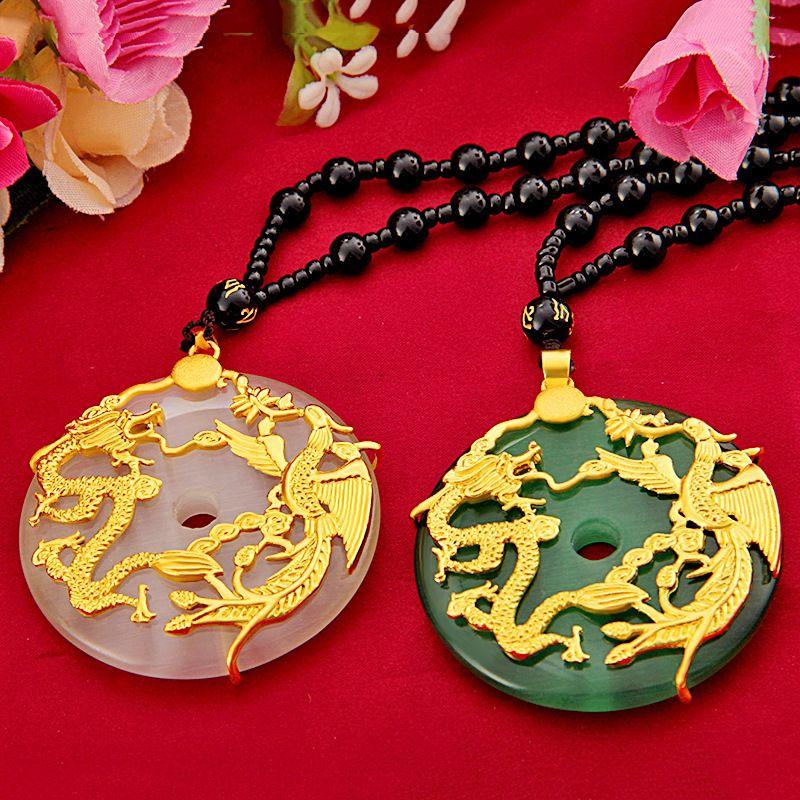 2 стиля золотой цвет новый дракон Феникс безопасная пряжка кулон для мужчин и женщин пара ожерелье «сделай сам»