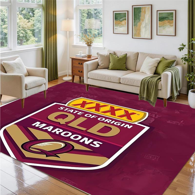 Queensland Maroons Design Crystal Velvet Rug Soft Decorative Mat for Bedroom Entrance