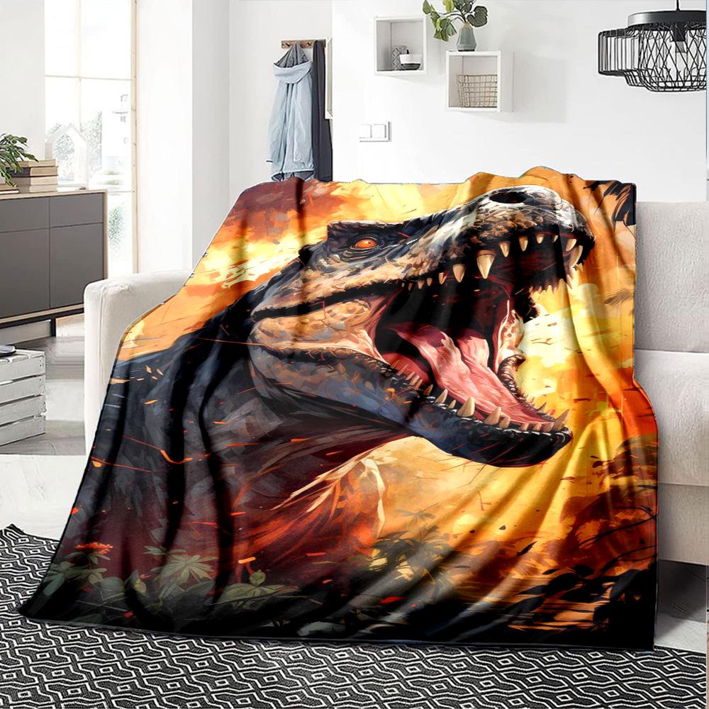 T‑Rex Dinosaur Burning Wild Jungle Art Print Flannel Blanket Soft Warm Throw Blanket for Sofa Bed Living Room