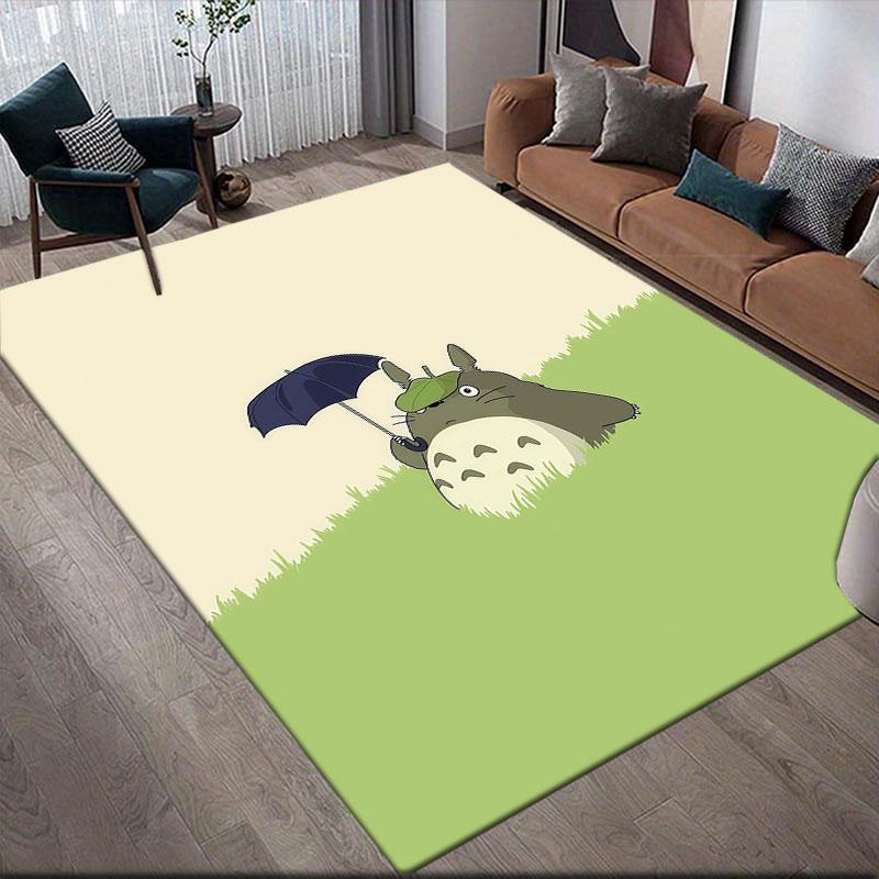 Totoro Flannel Printed Carpet, Home Sofa Decoration for Living Room & Bedroom, Non‑Slip Play Flannel Floor Mat for Game Room