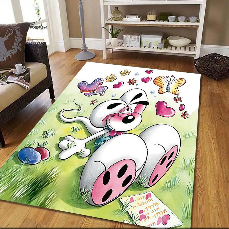 Diddl the Jumping Mouse Flannel Pattern Square Carpet,Area Rug,Carpet Rug for Living Room Bedroom Sofa Playroom Decor,Non-slip Floor Mat