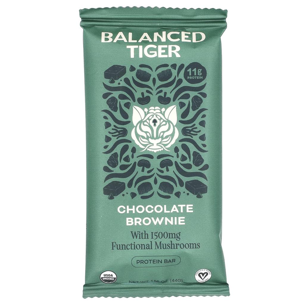 Balanced Tiger Protein Bar, Chocolate Brownie, 12 Packs, 44g (1.55oz) Each