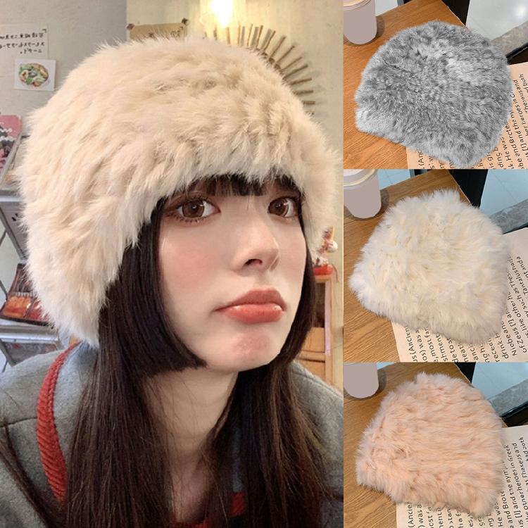 Шляпы из кроличьего меха Винтажные Kawaii Повседневные Кепки Уши для защиты На открытом воздухе Мода Женские