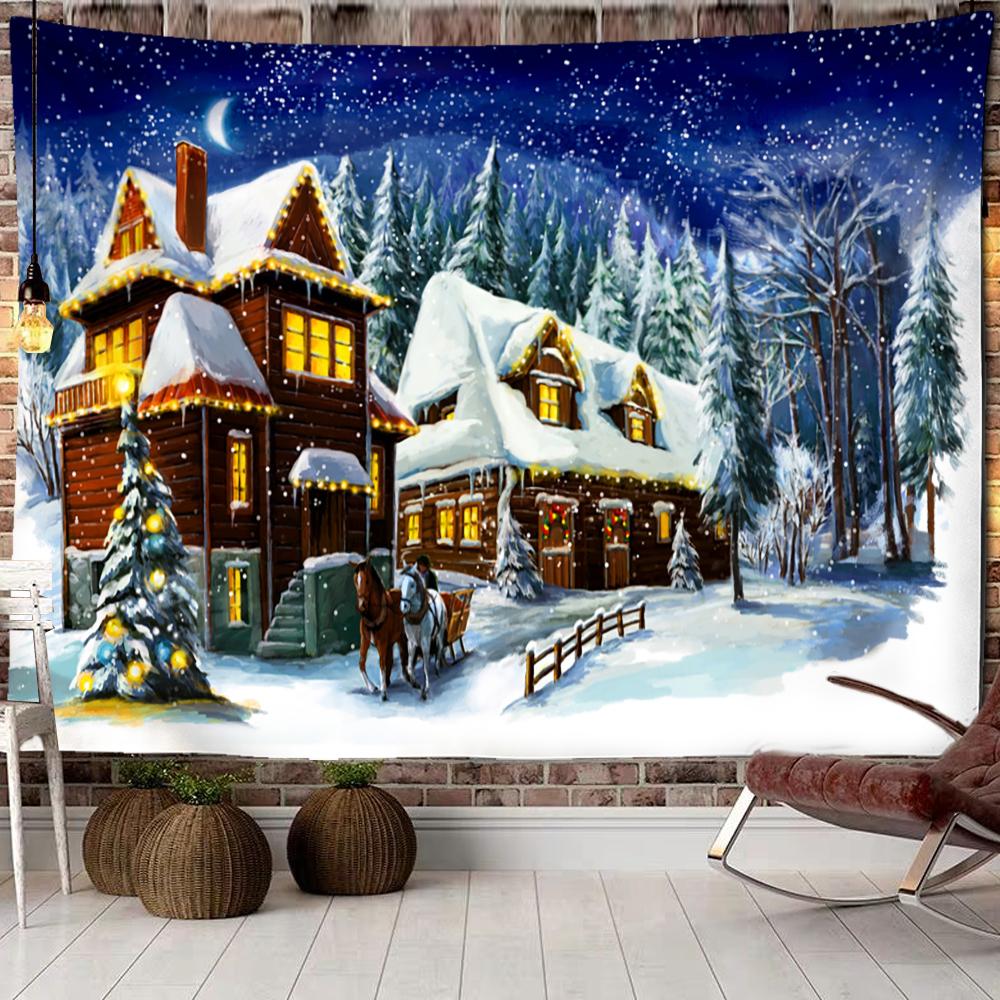 Санта-Клаус, снеговик, снежный вид, лесной принт, гобелен с узором, украшение для дома, гостиной, спальни, общежития, подвесной гобелен
