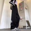 Autumn New Light Gray Casual Pants for Women Wide-leg Sweatpants Design Straight-leg Tying Sports Pants