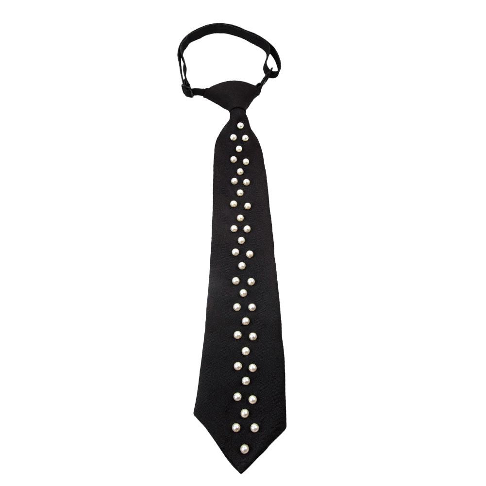 Elegant Preppy Style Women Pearl Tie Bead Long Necktie Versatile Academic College Shirt Necktie Uniform Accessories