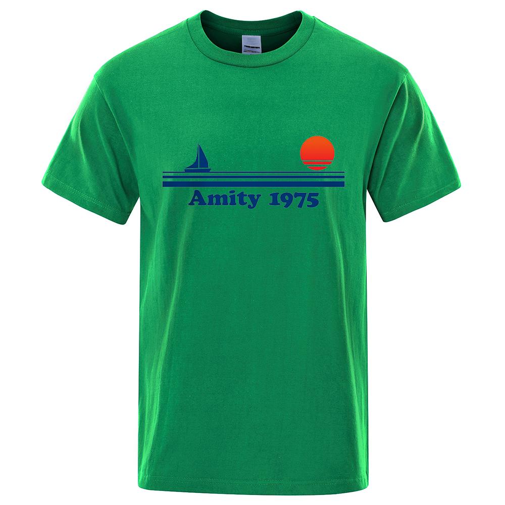 Хлопок Amity 1975 - Челюсти ретро принт футболка мужская креативная спортивная одежда модная футболка футболки дышащие хлопковые футболки мужские