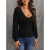 Women S Slim Fit Knit Sweater Lantern Sleeve U Neck