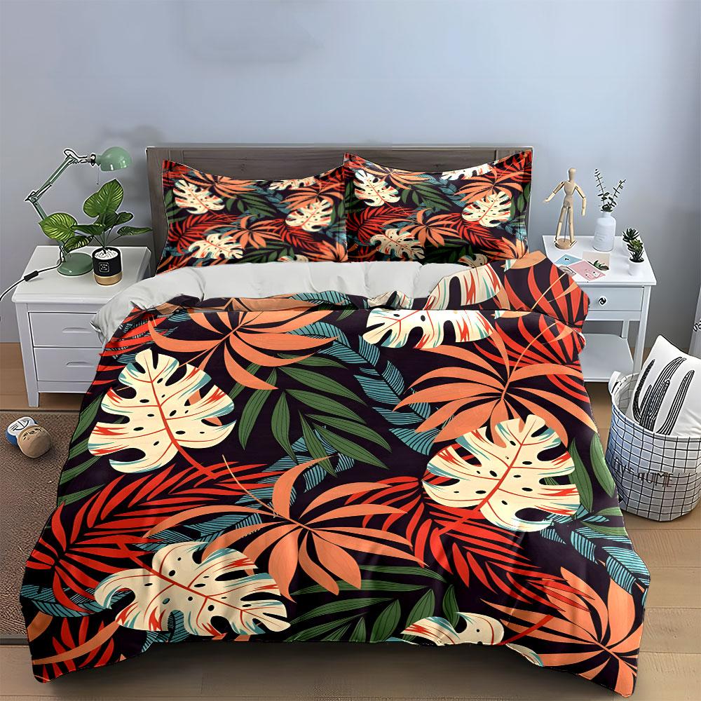 Tropical Leaf Print Pattern Bedding Duvet Cover Set  (1*Duvet Cover 2*Pillowcases, without duvet insert)