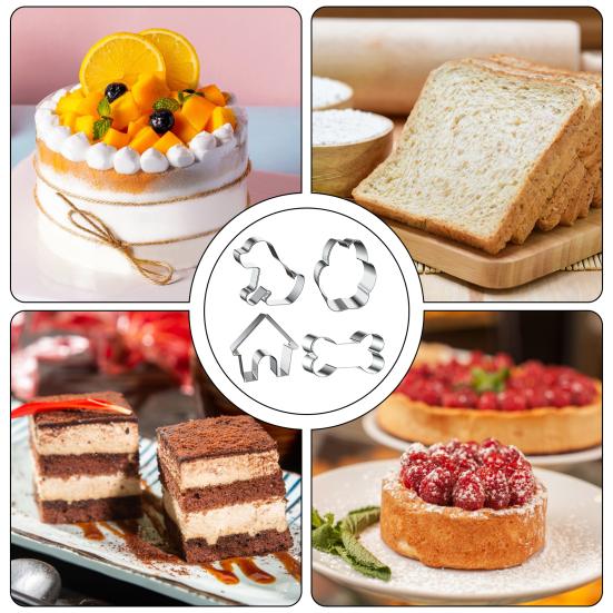 4Pcs/Set Cookie Cutter Dog House Paw Bone Shape Easy Release Food Grade Stainless Steel Press