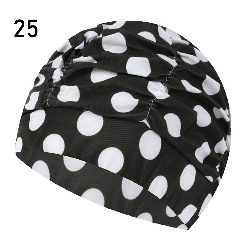 Printed Sports Accessories Elastic Nylon Turban Long Hair Protect Pool Bathing Hats Swimming Cap