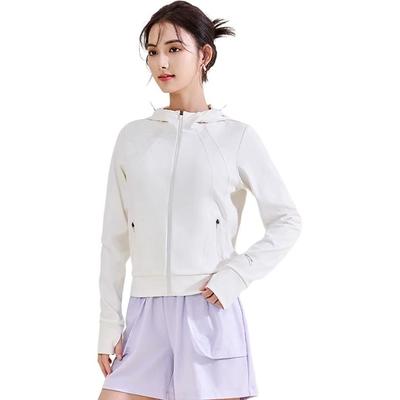 Женская тренировочная серия однотонная куртка с капюшоном на молнии удобная дышащая универсальная куртка женские куртки слоновая кость 962515701-1