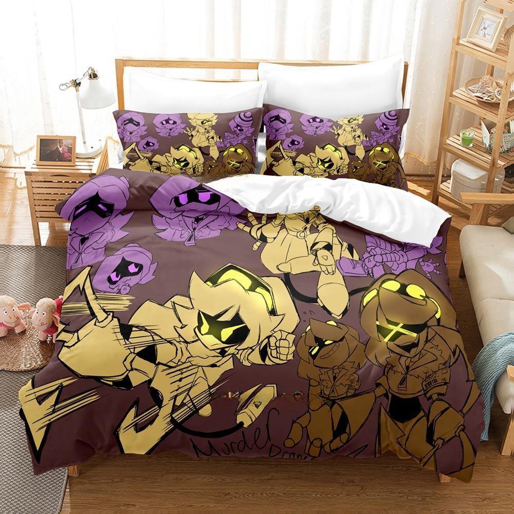 Fashion 3D Printing Anime Murder Drones Bedding Set Cartoon Three-piece Set Adult Kid Bedroom Duvet Cover Sets Home Textiles