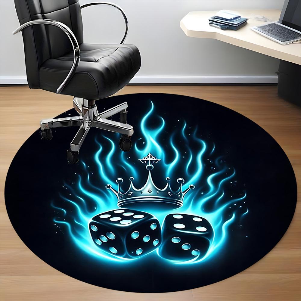 1pc Dice Crown Office Round Area Rug, Indoor Mat Suitable ForOffice, Under Office Chairs Bedroom Living Room Home Decor T164