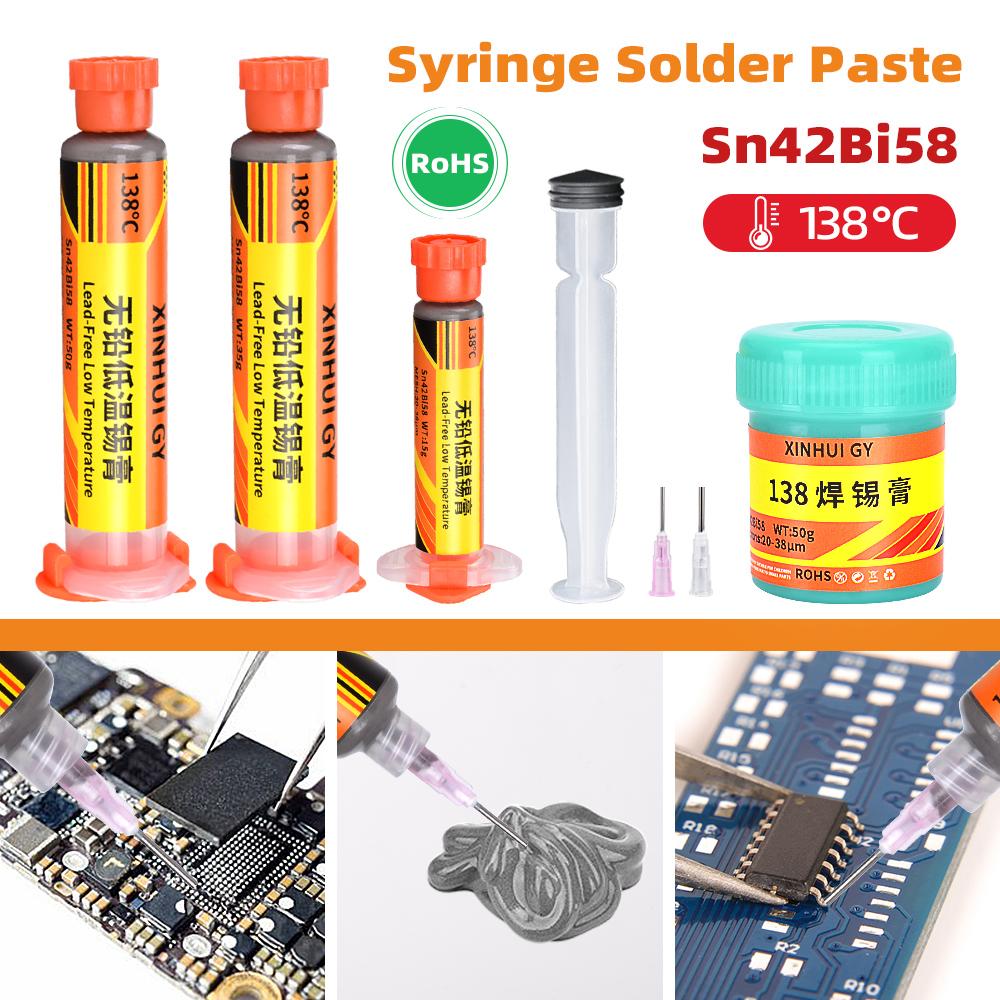 Sn42Bi58 SMD паста для сварки 138 ℃ низкотемпературный бессвинцовый шприц без очистки паяльная паста для ремонта компонентов телефона