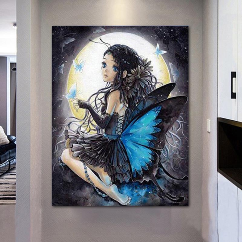 5d Diy Алмазная картина Бабочка Девушка Квадратная круглая Алмазная вышивка Крест Стежок Украшение