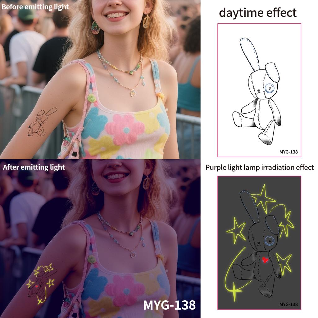 UV Reactive Water Transfer Temporary Tattoos Glow-in-the-Dark for Night Parties Sexy Style for Face Body Application Paper