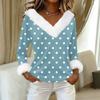 Women's T Shirt Tee Print Shirt Long Sleeve Party Fleece Collar V Neck  Top
