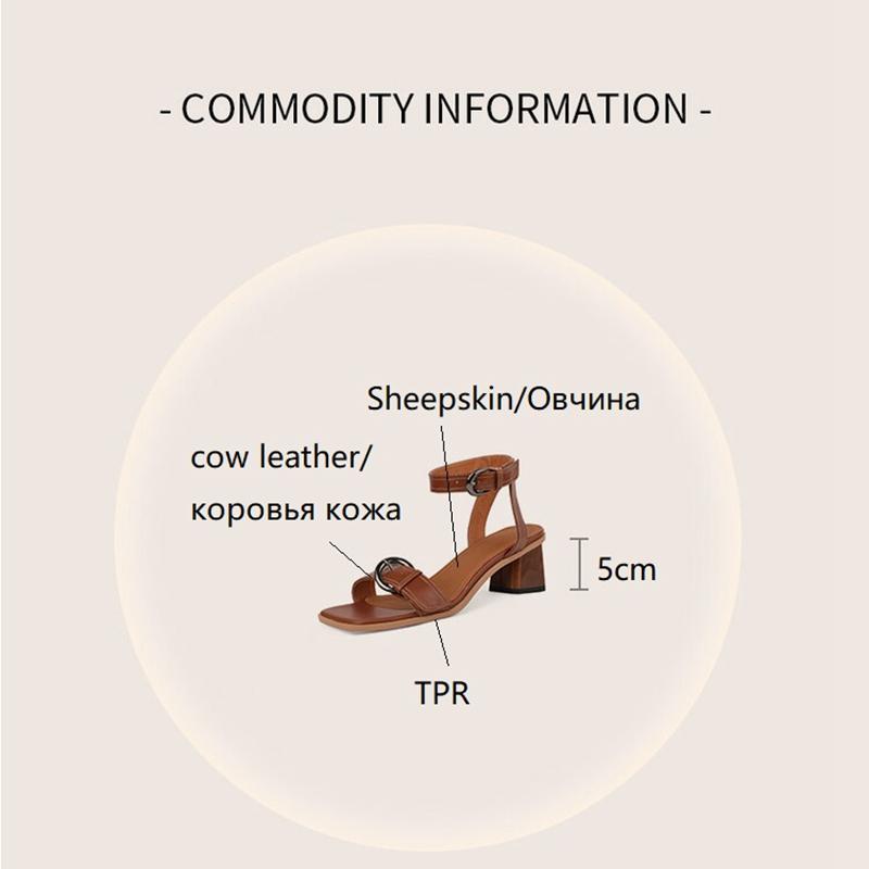 Летняя женская обувь, женские сандалии на массивном каблуке с квадратным носком, туфли из коровьей кожи на высоком каблуке, однотонные туфли с ремешками, повседневная черная женская обувь